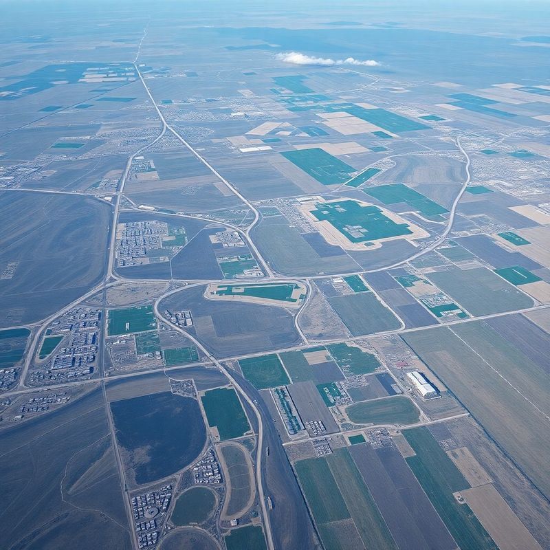 Aerial view of the Canadian prairies showing the road and rail network across Alberta and Saskatchewan